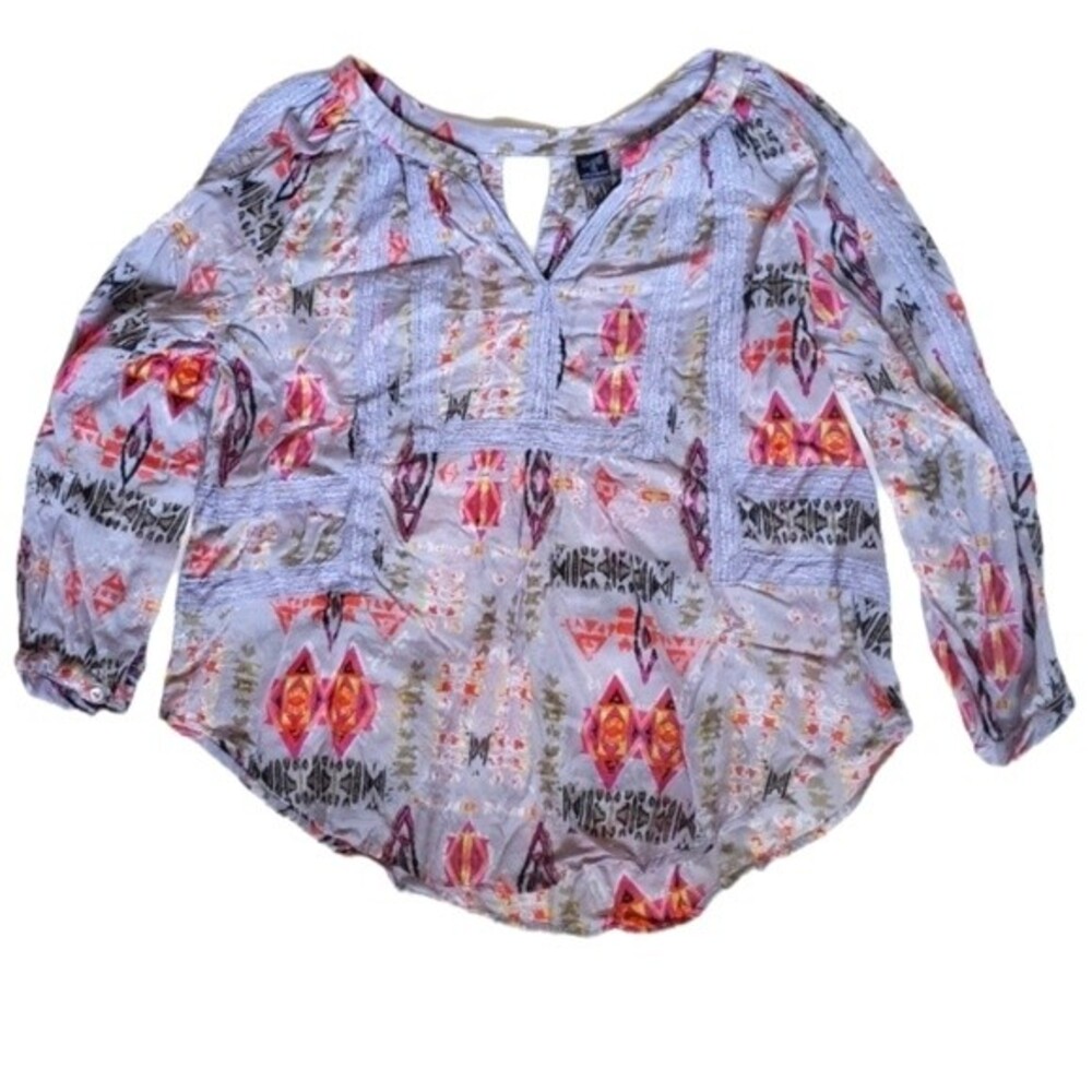 Angie Purple Print Peasant Blouse - S